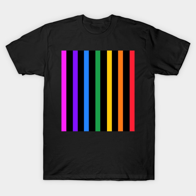 Vintage black and rainbow stripes - vertical T-Shirt by bettyretro